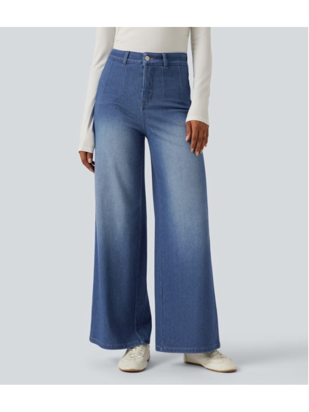 Halara Flex High Waisted Tummy Control Flat Front Wide Leg Jeans Med Tall NWT
